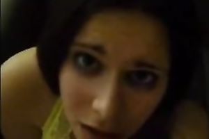 Raven haired bimbo sucks my prick until that babe receives a facial