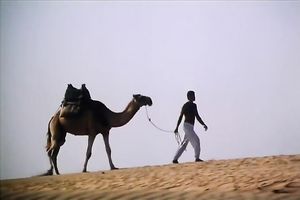 Hungry chap is going to eat curly slit of his titless fair haired babe in desert