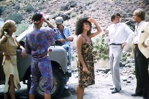 Hungry chap is going to eat curly slit of his titless fair haired babe in desert