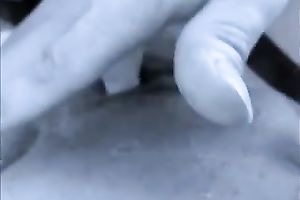 Solo scene with me fingering my bald pussy and squirting