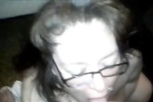 Nerdy brown-haired hussy sucks my prick and acquires facialed