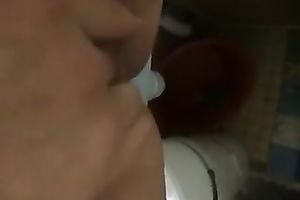 Taping myself in the washroom bottomless masturbating