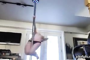 Astounding web camera show with a brunette hair hottie stripping on the pole