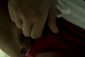 Playful legal age teenager with well-matured breasts finger bangs her muff