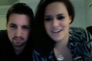 Brunette cutie receives her cum-hole licked by her BF in front of livecam