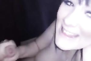 My dark-haired GF with large milk cans gives me one hell of a tugjob