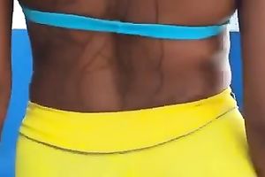 Breathtaking yellow constricted shorts on the round gazoo of my milf babe