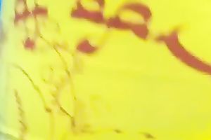 Breathtaking yellow constricted shorts on the round gazoo of my milf babe