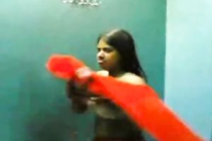 Perverted desi caresses Indian girl's bra buddies in front of the camera
