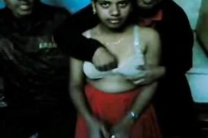 Perverted desi caresses Indian girl's bra buddies in front of the camera