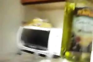 Fucking my curly-haired lover's muff from behind in the kitchen