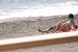 Hidden camera vid with a woman engulfing her lover's dong on a beach