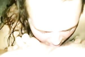 Hungry harlot is engulfing my stiff schlong gently and lazily