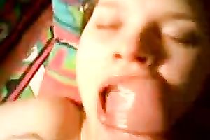 I jism new face of stupid amateur with cum after welcoming orall-service