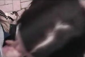 POV episode with a brunette hair call-girl engulfing my penis in the street