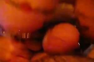 Mature floozy shows her tattooed boobs to me and gives me a tugjob