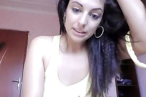 Unbelievably captivating dark brown charmer is masturbating on webcam
