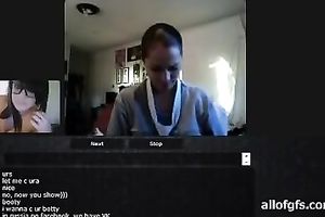 cBusty hottie shows her well-developed boobies to her ally on webcam