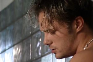 Redhead milf acquires her throat and twat slammed in Male+Male+Female episode