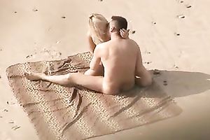 Beautiful blond playgirl on the beach screwed her partner