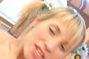 Flabby-boobed blond wench gets her muff screwed from behind