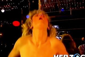 Heart stopping blond slut in nylons masturbates in the night club