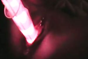 Fondled the love tunnel of my aged horny white wife with light sticks