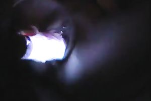 Fondled the love tunnel of my aged horny white wife with light sticks