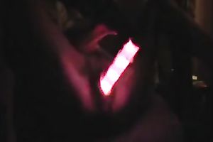 Fondled the love tunnel of my aged horny white wife with light sticks