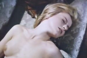 Beautiful golden-haired honey in hot vintage costume making love