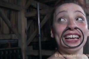 Ugly serf with large ring in her nose punished by her taskmaster after giving head