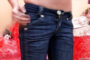 Pigtailed dark brown Alena undresses and shows her priceless twat