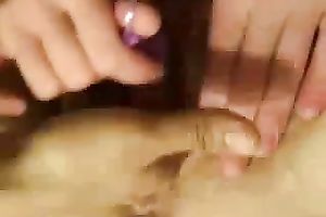 Beating off the beaver during the time that that babe stimulates her love button with miniature vibrator