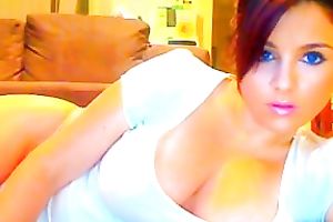 Sensual brunette hair slutwife fingers her pussy in front of a livecam