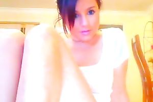 Sensual brunette hair slutwife fingers her pussy in front of a livecam