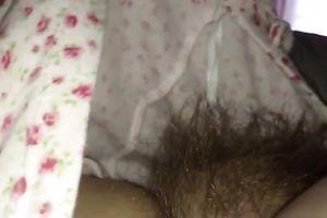 My big beautiful woman husband lets me play with her nipps and unshaved slit