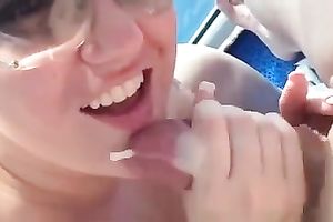 big beautiful woman trollop sucks the head of my weenie with excitement