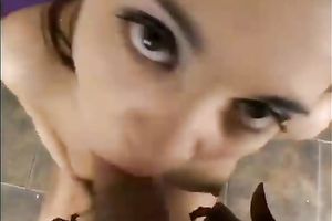 Frisky slut with lewd eyes craves her lover's sticky cream badly