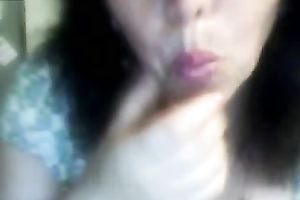 This aged brunette hair woman doesn't know what to do on web camera