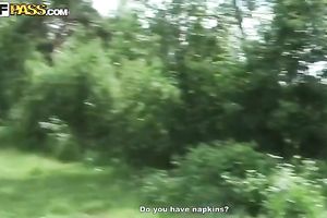 A golden-haired and a brunette hair acquire wicked with a man in a car