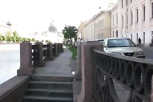 Lena pees her panties and changes her raiment on the stairway