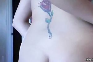 Salty four eyed blond massages her scoops and touches cookie