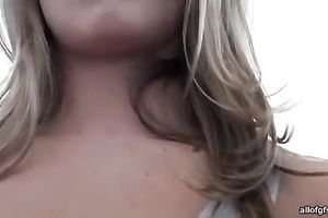 Salty four eyed blond massages her scoops and touches cookie