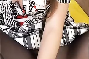 My youthful white girl looks sexy in dark nylon pantyhose