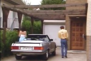 Busty brunette hair cheating wife gives head outdoors and receives fucked at abode