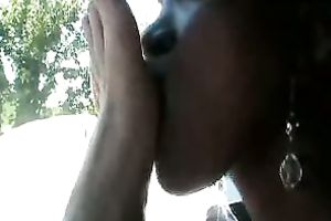 Busty Black Babe Voraciously Deepthroats In Tight Car Backseat