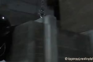 Brunette playgirl with mask on her head is tortured by her dominant with sex toys