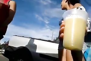 Super hot dilettante gal in shorts receives caught on my livecam in the street