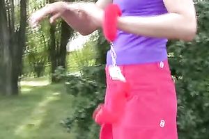 Bound hussy Sveta pees in her shorts in a public place