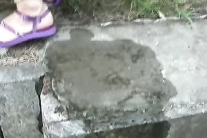 Bound hussy Sveta pees in her shorts in a public place